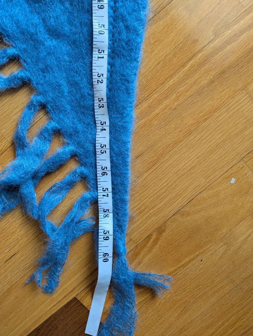 Vintage Shawl Cozy Blue Fringed 70% Mohair, 30% Wool